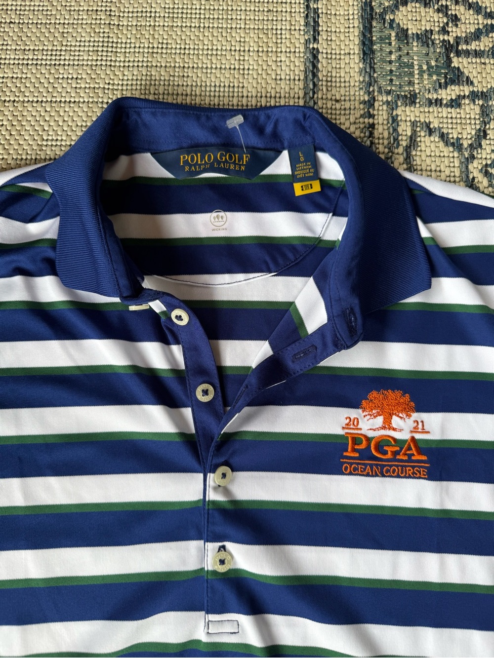 Polo Golf Ralph Lauren 2021 PGA Kiawah Ocean Course Striped Polo Blue Womens L